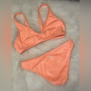 Sweaty Betty Retro Ribbed Bikini size Medium color is coral